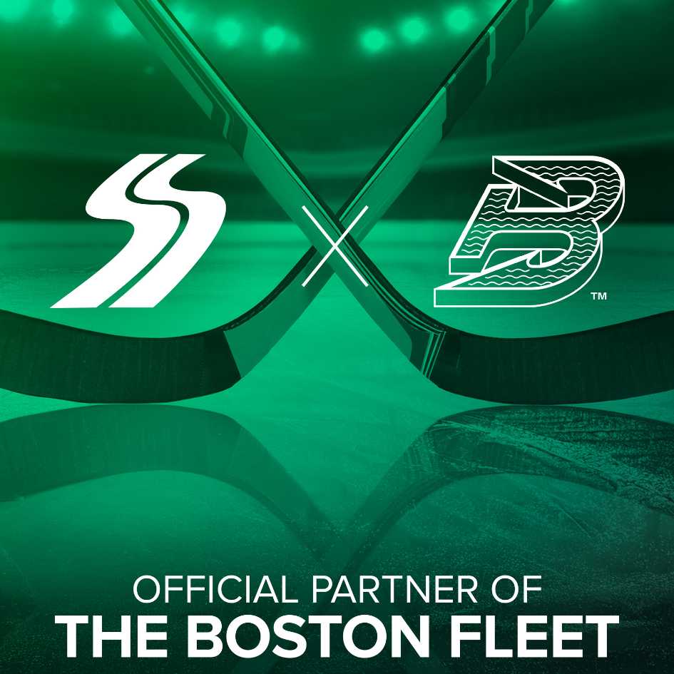 A Sullivan Tire and Boston Fleet collaboration image with both logos on opposite sides of two crossed hockey sticks